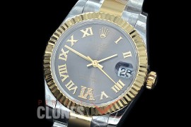 R31DJT-427 BP Datejust Midsize 278283 SS/YG Fluted/Oyster Dark Rhodium Grey Roman/Diam Asian Clone 2824