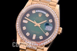 R36DDF-119D2 BP 128348RBR 2019 DayDate YG/YG Fluted/President Green Diamonds A-2836