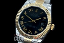 R31DJT-422 BP Datejust Midsize 278283 SS/YG Fluted/Oyster Black Roman Asian Clone 2824