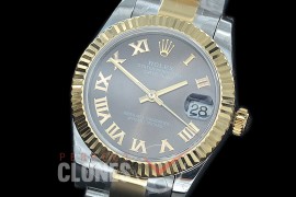 R31DJT-423 BP Datejust Midsize 278283 SS/YG Fluted/Oyster Dark Rhodium Grey Roman Asian Clone 2824