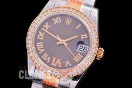 R31DJT-177D GMF 904 Steel Datejust Midsize 278383 SS/YG Fluted/Oyster Dark Rhodium Grey Roman-Diamonds Asian Clone 2824