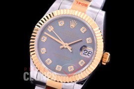 R31DJT-168 GMF 904 Steel Datejust Midsize 278383 SS/YG Fluted/Oyster MOP Black Diamonds Asian Clone 2824