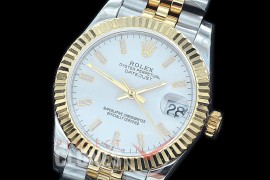 R31DJT-401J BP Datejust Midsize 278283 SS/YG Fluted/Jubilee White Sticks Asian Clone 2824