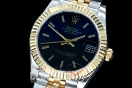 R31DJT-402J BP Datejust Midsize 278283 SS/YG Fluted/Jubilee Black Sticks Asian Clone 2824