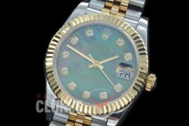 R31DJT-418J BP Datejust Midsize 278283 SS/YG Fluted/Jubilee MOP Black Diamonds Asian Clone 2824
