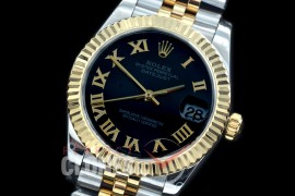 R31DJT-422J BP Datejust Midsize 278283 SS/YG Fluted/Jubilee Black Roman Asian Clone 2824