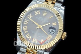 R31DJT-423J BP Datejust Midsize 278283 SS/YG Fluted/Jubilee Dark Rhodium Grey Roman Asian Clone 2824