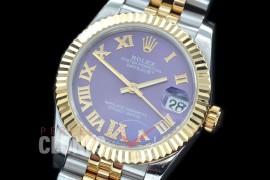 R31DJT-429J BP Datejust Midsize 278283 SS/YG Fluted/Jubilee Violet Roman-Diamonds Asian Clone 2824