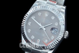 R31DJS-163 GMF 904 Steel Datejust Midsize 278274 SS/SS Fluted/Oyster Dark Rhodium Grey Diamonds Asian Clone 2824