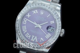 R31DJS-179D GMF 904 Steel Datejust Midsize 278384 SS/SS Fluted/Oyster Violet Roman-Diamonds Asian Clone 2824
