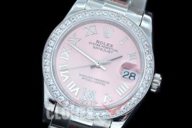 R31DJS-178D GMF 904 Steel Datejust Midsize 278384 SS/SS Fluted/Oyster Pink Roman-Diamonds Asian Clone 2824