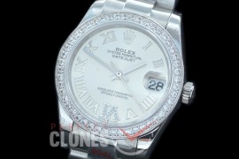 R31DJS-176D GMF 904 Steel Datejust Midsize 278384 SS/SS Fluted/Oyster Silver Roman-Diamonds Asian Clone 2824