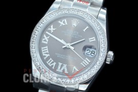 R31DJS-177D GMF 904 Steel Datejust Midsize 278384 SS/SS Fluted/Oyster Dark Rhodium Grey Roman-Diamonds Asian Clone 2824