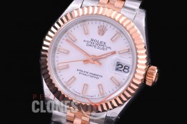 R28DJTR-401J BP Datejust 28mm Ladies 279171 SS/RG Fluted/Jubilee White Sticks Eta 2671