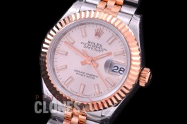 R28DJTR-400J BP Datejust 28mm Ladies 279171 SS/RG Fluted/Jubilee Silver Sticks Eta 2671