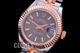 R28DJTR-403J BP Datejust 28mm Ladies 279171 SS/RG Fluted/Jubilee Dark Rhodium Sticks Eta 2671