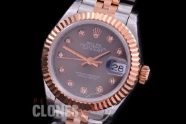 R28DJTR-413J BP Datejust 28mm Ladies 279171 SS/RG Fluted/Jubilee Dark Rhodium Grey Diamonds Eta 2671