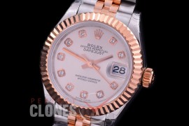 R28DJTR-410J BP Datejust 28mm Ladies 279171 SS/RG Fluted/Jubilee Silver Diamonds Eta 2671