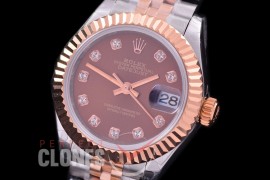 R28DJTR-415J BP Datejust 28mm Ladies 279171 SS/RG Fluted/Jubilee Brown Diamonds Eta 2671