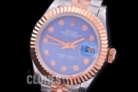 R28DJTR-417J BP Datejust 28mm Ladies 279171 SS/RG Fluted/Jubilee Blue Tuxedo Diamonds Eta 2671