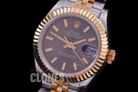 R28DJT-403J BP Datejust 28mm Ladies 279173 SS/YG Fluted/Jubilee Dark Rhodium Sticks Eta 2671