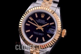 R28DJT-402J BP Datejust 28mm Ladies 279173 SS/YG Fluted/Jubilee Black Sticks Eta 2671