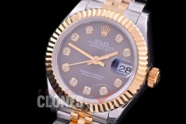 R28DJT-413J BP Datejust 28mm Ladies 279173 SS/YG Fluted/Jubilee Dark Rhodium Grey Diamonds Eta 2671