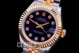 R28DJT-412J BP Datejust 28mm Ladies 279173 SS/YG Fluted/Jubilee Black Diamonds Eta 2671