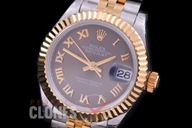 R28DJT-423J BP Datejust 28mm Ladies 279173 SS/YG Fluted/Jubilee Dark Rhodium Grey Roman Eta 2671