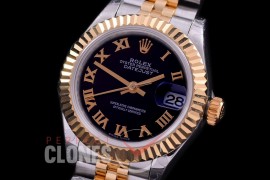 R28DJT-422J BP Datejust 28mm Ladies 279173 SS/YG Fluted/Jubilee Black Roman Eta 2671