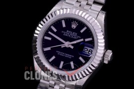 R28DJS-402J BP Datejust 28mm Ladies 279174 SS/SS Fluted/Jubilee Black Sticks Eta 2671