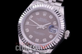 R28DJS-413J BP Datejust 28mm Ladies 279174 SS/SS Fluted/Jubilee Dark Rhodium Grey Diamonds Eta 2671