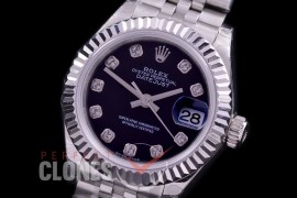 R28DJS-412J BP Datejust 28mm Ladies 279174 SS/SS Fluted/Jubilee Black Diamonds Eta 2671
