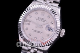 R28DJS-440J BP Datejust 28mm Ladies 279174 SS/SS Fluted/Jubilee Silver Star Diamonds Eta 2671