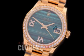 R31DJF-333D EWF Datejust Midsize 278288RBR YG/YG Fluted/President Green Malachite Roman-Diamonds Asian Clone 2688