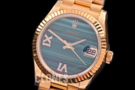 R31DJF-333 EWF Datejust Midsize 278288 YG/YG Fluted/President Green Malachite Roman-Diamonds Asian Clone 2688