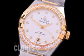 0 OMCON-29-136D Constellation Automatic Date 29mm SS/YG White Diam Eta 2688 Mod to Calibre 8700