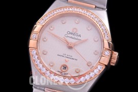 0 OMCON-29-158D Constellation Automatic Date 29mm SS/RG White Weave Dial Eta 2688 Mod to Calibre 8700