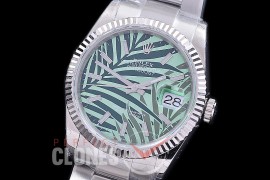 R36DJS-586 BP Datejust 36 126234 SS/SS Fluted/Oyster 2021 Green Palm Motif Sticks A-2824