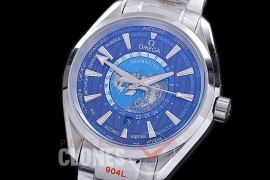 OMAT41-952 Aqua Terra Date Automtaic SS/SS Blue Globe A-2813 