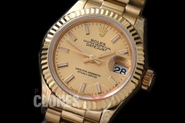 R28DJF-613 279178 Datejust Ladies 28mm Fluted/President YG/YG Gold Sticks ETA 2671