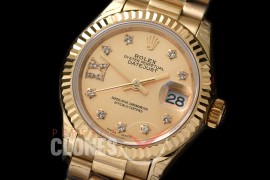 R28DJF-608 279178 Datejust Ladies 28mm Fluted/President YG/YG Gold Diam ETA 2671