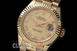 R28DJF-623 279178 Datejust Ladies 28mm Fluted/President YG/YG Gold Roman ETA 2671