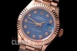 R28DJR-605 279175 Datejust Ladies 28mm Fluted/President RG/RG Blue Diamond /ETA 2671