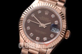 R28DJR-606 279175 Datejust Ladies 28mm Fluted/President RG/RG Brown Sticks ETA 2671