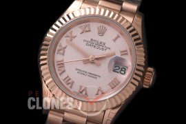 R28DJR-625 279175 Datejust Ladies 28mm Fluted/President RG/RG Rose Roman ETA 2671