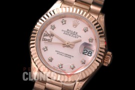 R28DJR-609 279175 Datejust Ladies 28mm Fluted/President RG/RG Rose Star Diamonds ETA 2671