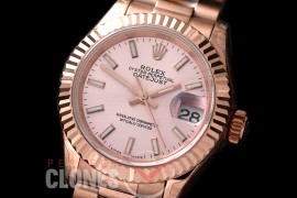 R28DJR-615 279175 Datejust Ladies 28mm Fluted/President RG/RG Rose Sticks ETA 2671