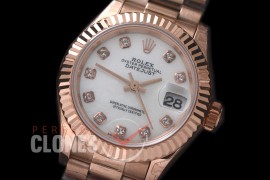 R28DJR-601 279175 Datejust Ladies 28mm Fluted/President RG/RG White Diamond ETA 2671