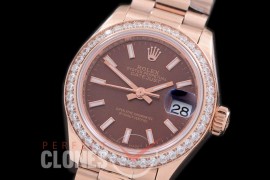 R28DJR-616D 279135RBR Datejust Ladies 28mm Fluted/President RG/RG Brown Sticks ETA 2671